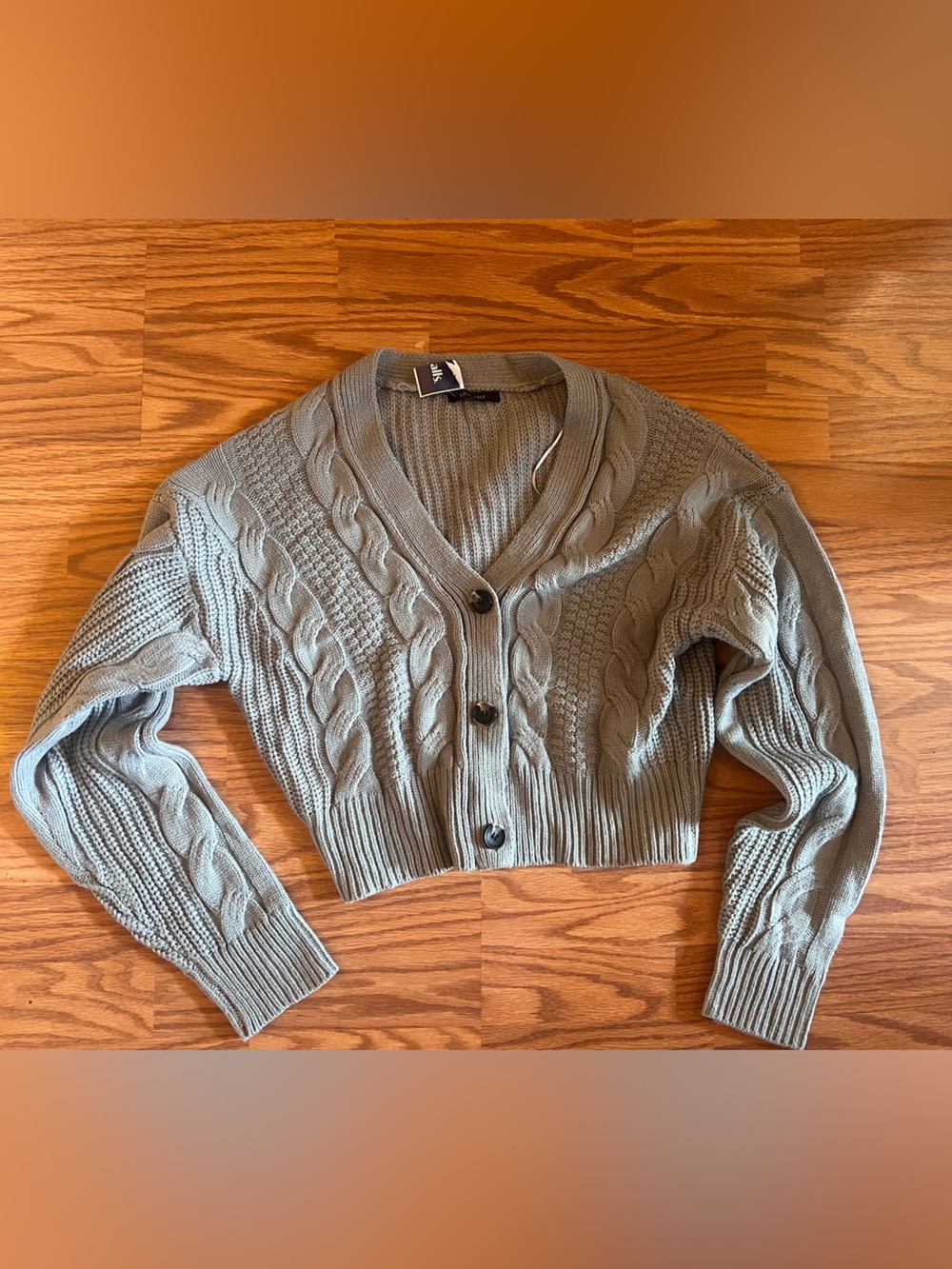 Love Tree Cropped Cable Knit Cardigan - Grayish Blue